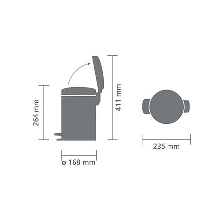 Кош за боклук с педал Brabantia NewIcon 648998, 3 л, Леко затваряне, Противоплъзгаща основа, Инокс/Мат