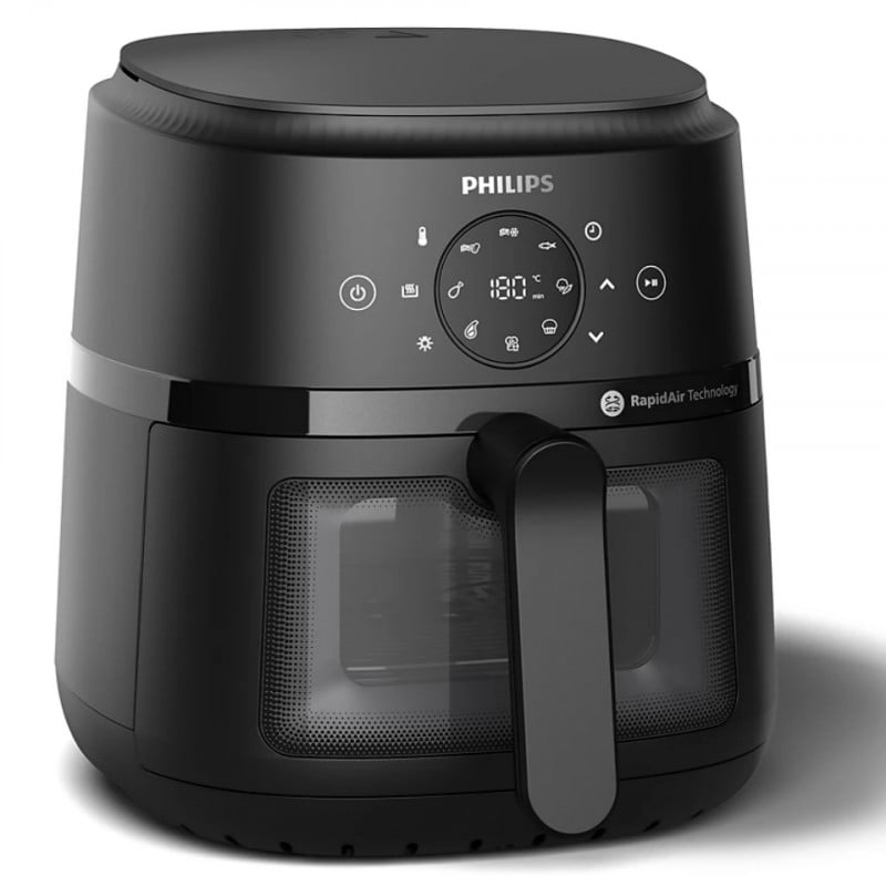 Фритюрник с горещ въздух AirFryer Philips NA220/00, 1500W, 4.2л, 60-200C, 13 програми, Таймер, Rapid Air, Черен