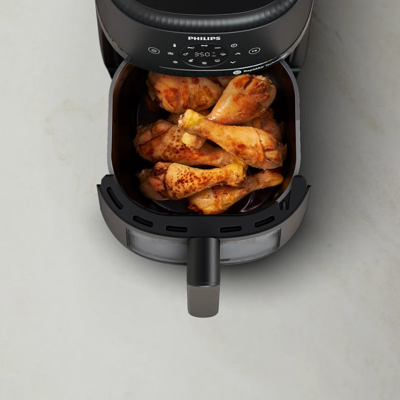 Фритюрник с горещ въздух AirFryer Philips NA220/00, 1500W, 4.2л, 60-200C, 13 програми, Таймер, Rapid Air, Черен