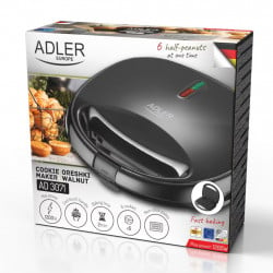 Уред за сладки орехчета Adler AD 3071, 1200W, За 12 сладки, Незалепваща плоча, Светлинен индикатор, Черен