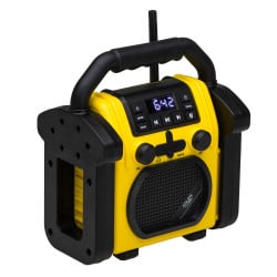 Строително радио Adler AD 1911, 10W, 87.5-108 MHz, Bluetooth, AUX вход, Прахоустойчиво, Водоустойчиво,, 6x R14, Жълт