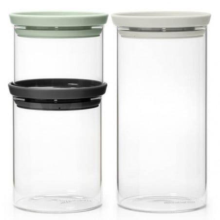 Комплект 3 бр бурканчета Brabantia Stackable 1005602, 300/600/1.1л, Подреждане един върху друг, Многоцветен