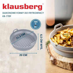 Комплект 2 бр. кръгли силиконови форми за Airfryer Klausberg KB 7789, 20х21.3 см, До 230C, Без BPA, Сив