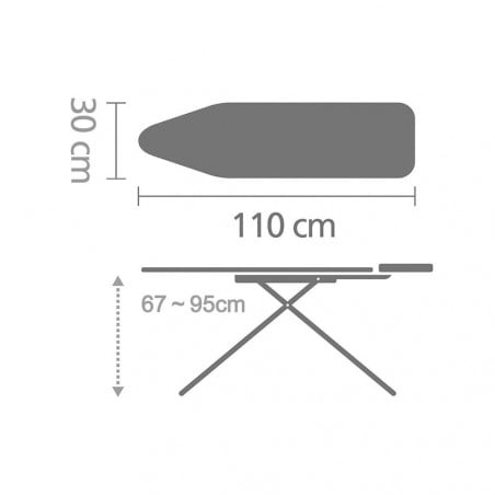 Маса за гладене Brabantia A 1005615, 110x30 см, 7 позиции за регулиране, Поставка за ютия, Светлосин