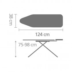 Маса за гладене Brabantia B 1003351, 124x38 см, 7 позиции за регулиране, Поставка за парогенератор, Черен