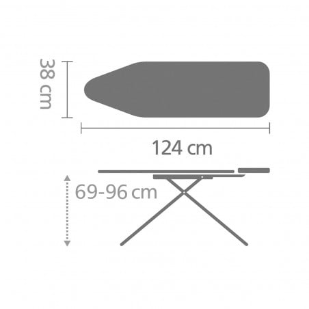 Маса за гладене Brabantia B 90300132, 124x38 см, 7 позиции за регулиране, Поставка за ютия, Бял/Син