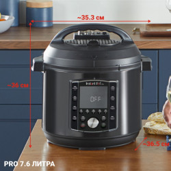 Мултикукър Instant Pot PRO 8 113005701, 1400W, 7.6 л, 28 програми, 11 Системи за безопасност, Черен