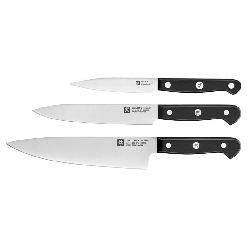 Комплект 3 бр ножове Zwilling Gourmet 36130003, Неръждаема стомана 18/10, Sigmaforge ковани остриета, FRIODUR ледено закаляване, Сребрист/Черен