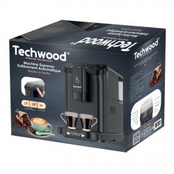 Еспресо машина Techwood TCA-1315AEX, 1350W, 15 bar, 1.5 л, 4 функции, Touch бутони, Вградена кафемелачка с 15 степени, Черен