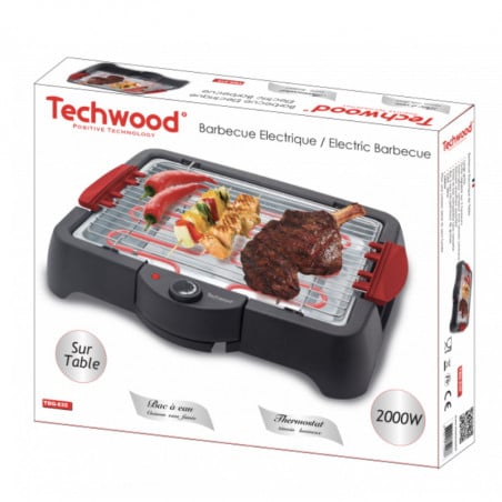 Електрическа скара Techwood TBQ-835, 2000W, 5 степени на мощност, Регулируем термостат, Taвичка за мазнина, Черен