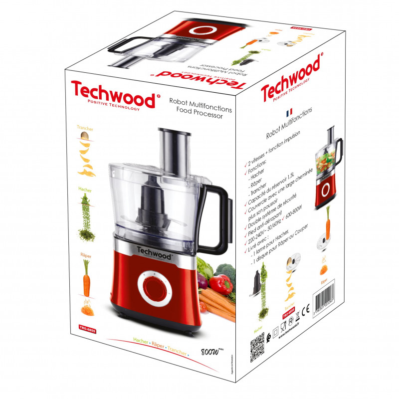 Кухненски робот Techwood TRO-6855, 800W, 1.5L, 2 скорости, Пулс функция, Нехлъзгащи се крачета, Червен