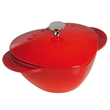 Чугунена тенджера във формата на сърце Staub 1100006, 20 см, 1.75 л, Индукция и фурна до 500C, Емайлно покритие, Червен