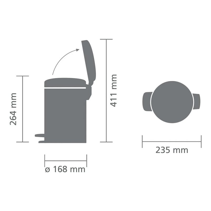 Кош за боклук с педал Brabantia NewIcon 1008834, 3 л, Плавно затваряне, Противоплъзгаща основа, Тъмносив