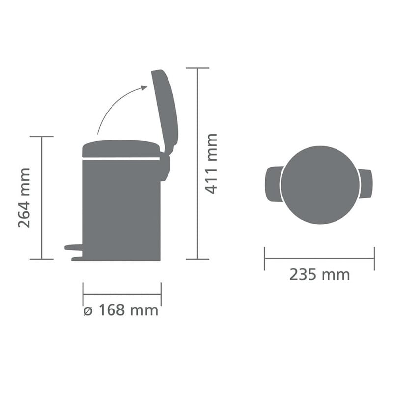 Кош за боклук с педал Brabantia NewIcon 648999, 3 л, Плавно затваряне, Противоплъзгаща основа, Сив