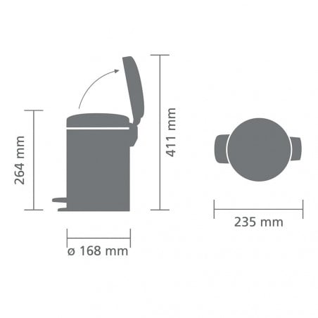 Кош за боклук с педал Brabantia NewIcon 649001, 3 л, Плавно затваряне, Противоплъзгаща основа, Черен