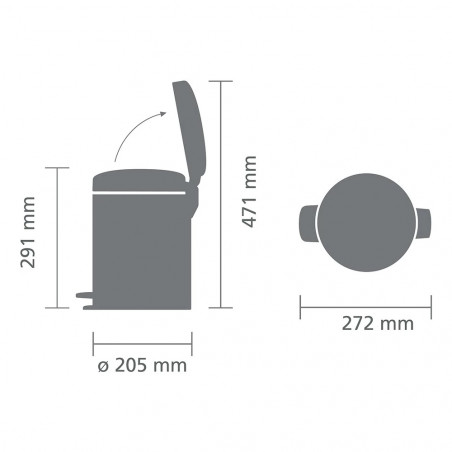 Кош за боклук с педал Brabantia NewIcon 1008838, 5 л, Плавно затваряне, Противоплъзгаща основа, Тъмносив