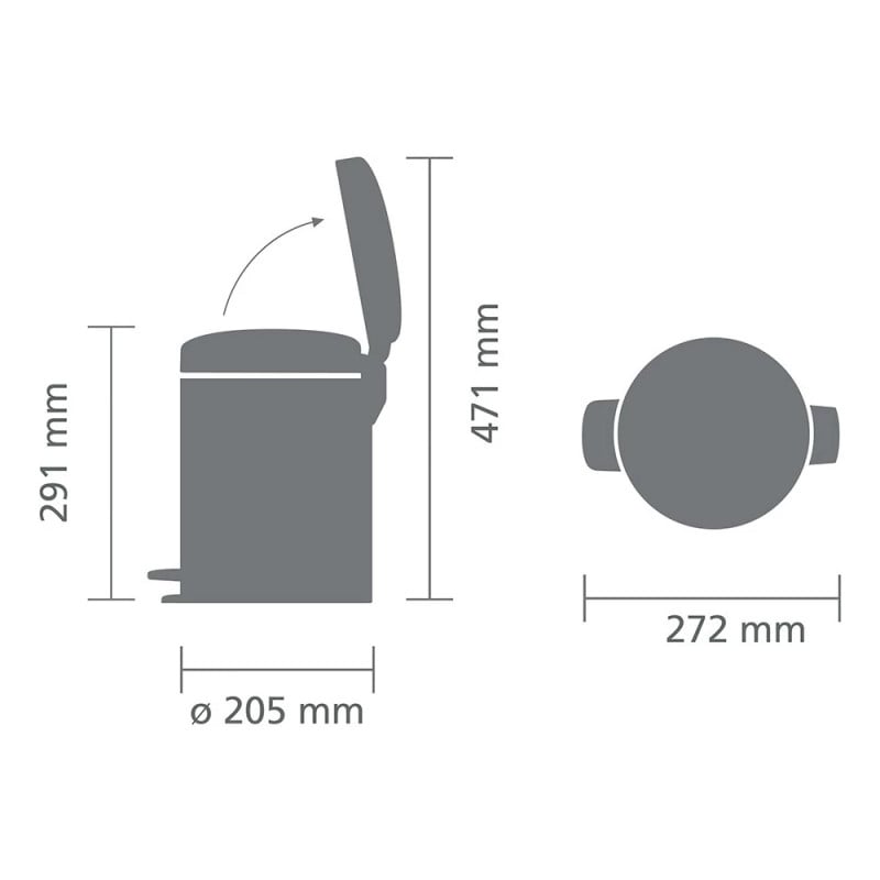 Кош за боклук с педал Brabantia NewIcon 1001103, 5 л, Плавно затваряне, Противоплъзгаща основа, Минерално покритие, Тъмносив