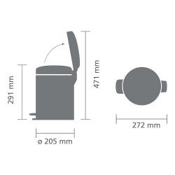 Кош за боклук с педал Brabantia NewIcon 649006, 5 л, Леко затваряне, Противоплъзгаща основа, Червен