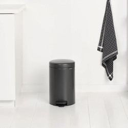 Кош за боклук с педал Brabantia NewIcon 1008842, 12 л, Плавно затваряне, Противоплъзгаща основа, Тъмносив