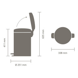 Кош за боклук с педал Brabantia NewIcon 1008842, 12 л, Плавно затваряне, Противоплъзгаща основа, Тъмносив