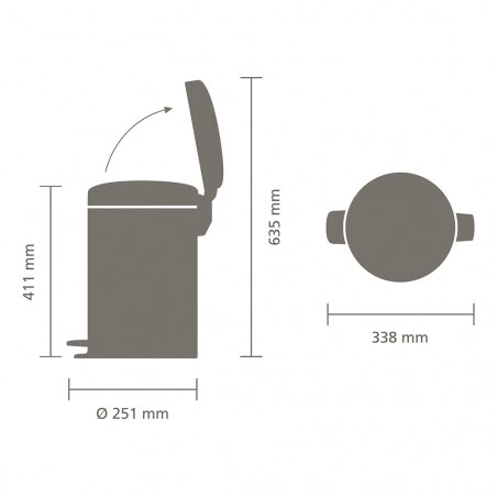 Кош за боклук с педал Brabantia NewIcon 649033, 12 л, Плавно затваряне, Противоплъзгаща основа, Метална вътрешна кофа, Инокс