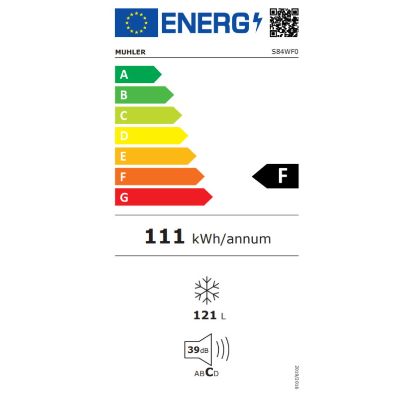 Хладилник Muhler S84WF0, 121 л, N/ST, Клас F, R600A, Реверсивна врата, Бял