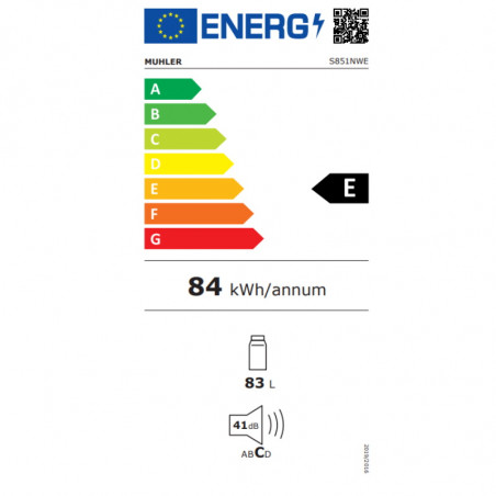 Хладилник Muhler S851NWE, 83 л, SN/N/ST, Клас Е, R600A, Реверсивна врата, Бял